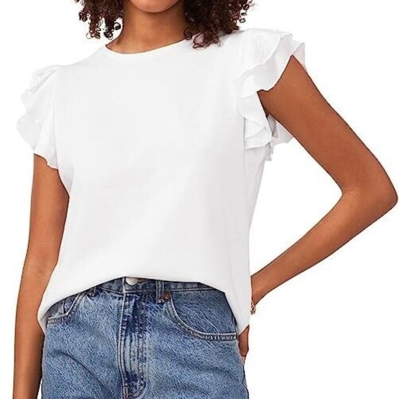 VINCE CAMUTO Tiered Ruffle Sleeve Crew Neck Tee - Picture 1 of 4